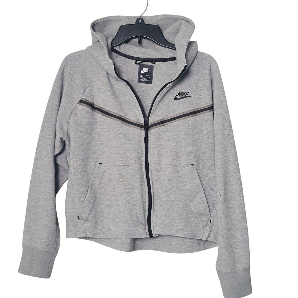 NIKE Womens Grey Hooded Full-Zip Cropped Jacket Medium M‎